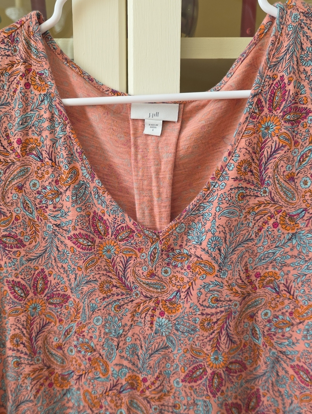 J. Jill Peach Coral Printed Knit V-Neck Top